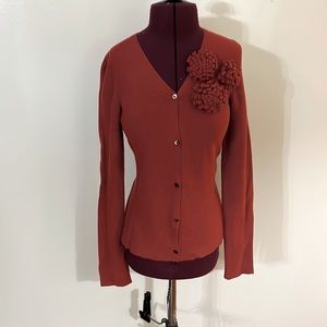 Banana Republic Rust Fall Cardigan Lightweight Sweater dimensional flowers XS